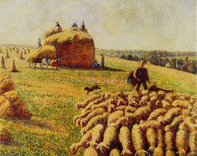 Flock of Sheep in a Field after the Harvest - 卡米耶·毕沙罗